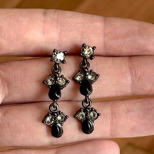 Vintage Smoky Crystal Rhinestone & Black Enamel Dangle Drop Post Earrings